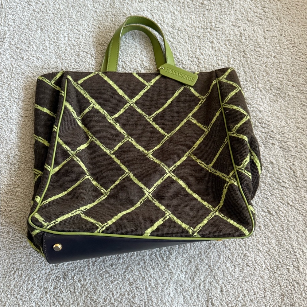 Burberry Green and Brown Checkered Tote
